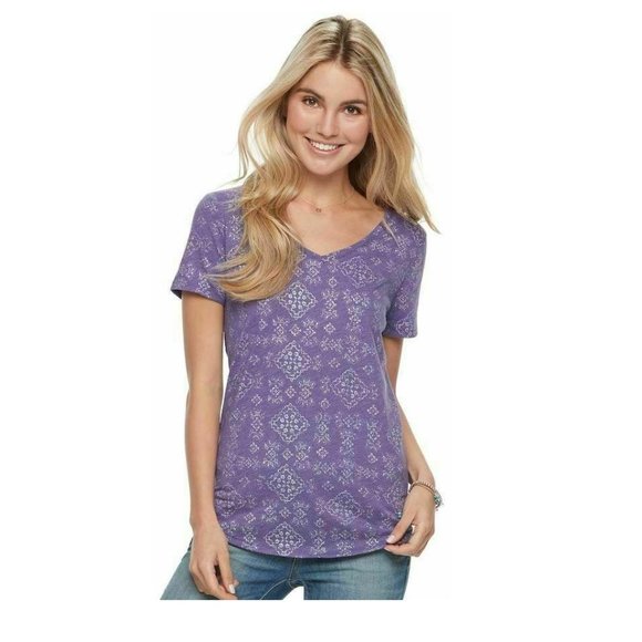 Women's SONOMA Goods for Life Essential V-Neck Tee Color: Purple Foil Print - Picture 1 of 2